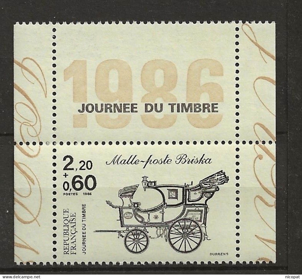 FRANCE MNH ** 2411 Avec Vignette Journée Du Timbre Malle Poste Briska - Unused Stamps