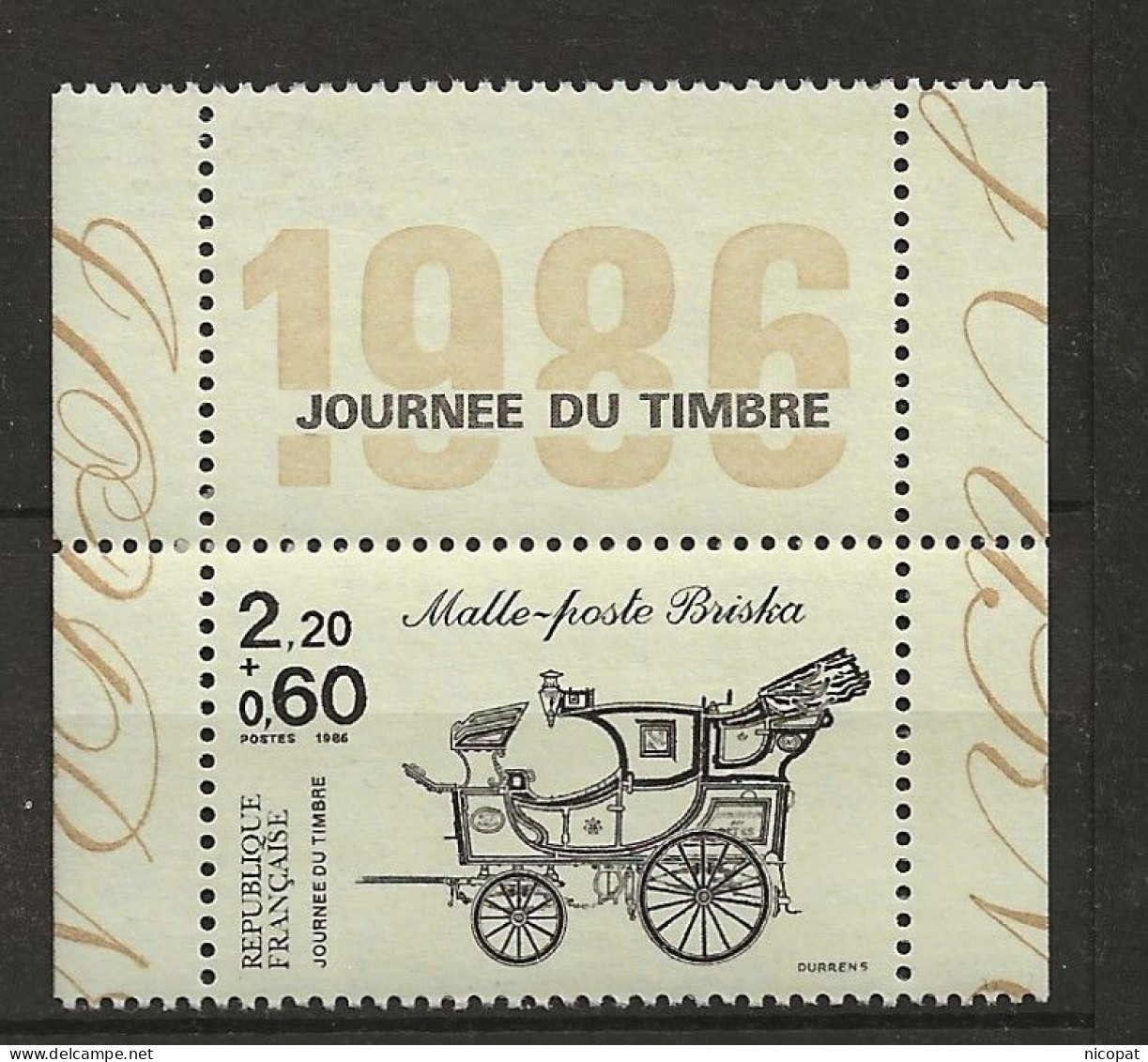 FRANCE MNH ** 2411 Avec Vignette Journée Du Timbre Malle Poste Briska - Ungebraucht