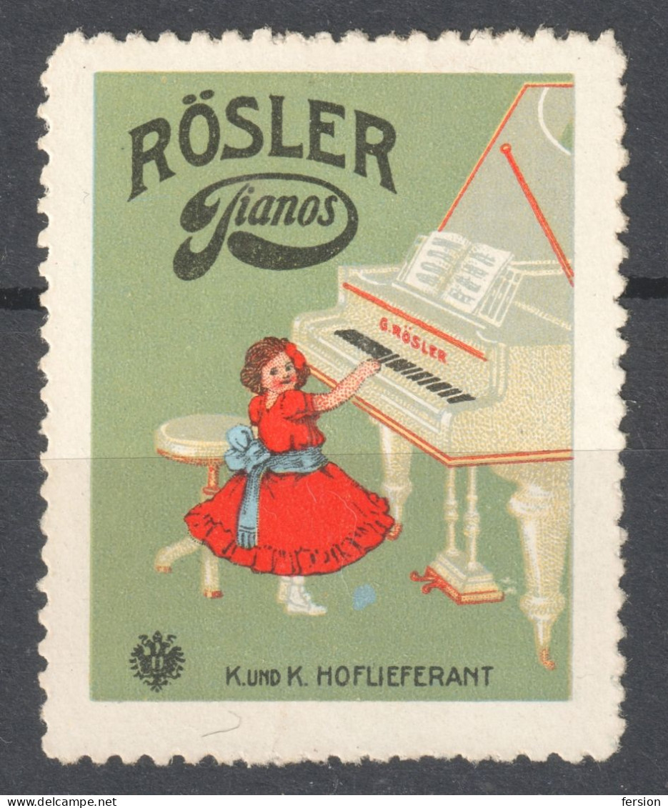 PIANO Music Instrument  RÖSLER Girl LABEL CINDERELLA VIGNETTE 1910  AUSTRIA K.u.K KuK HUNGARY - Musique