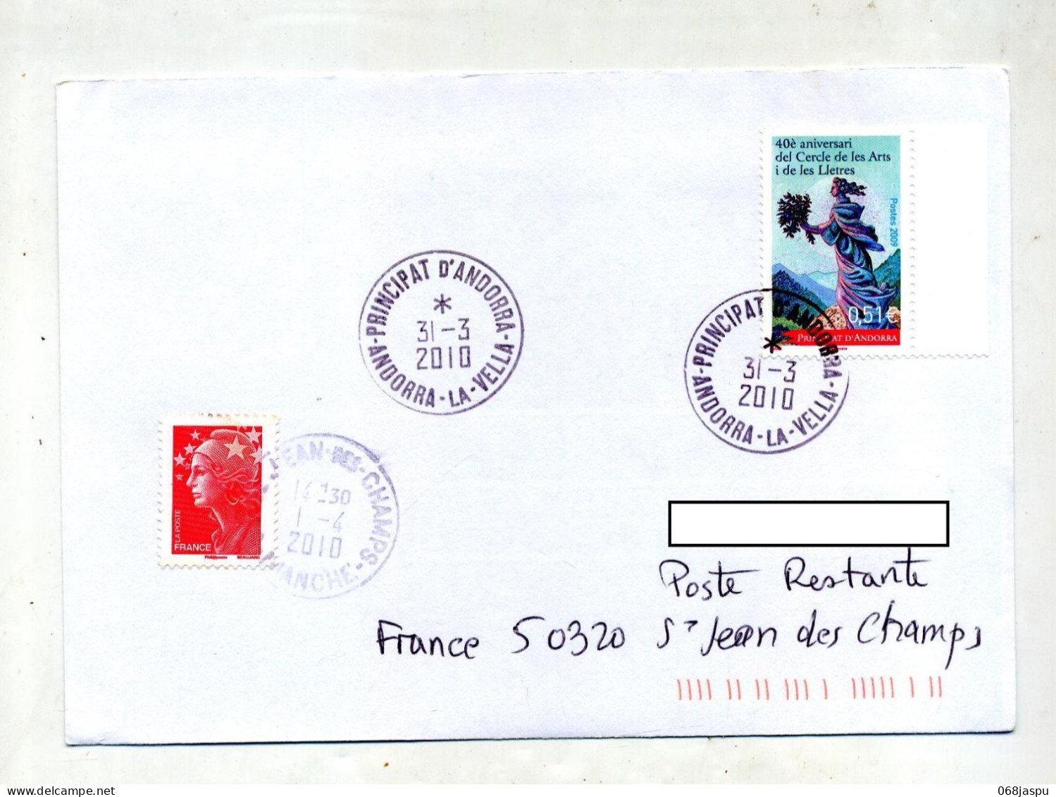 Lettre Cachet Andorra La Vella Sur Cercle Art + Poste Restante Saint Jean - Storia Postale