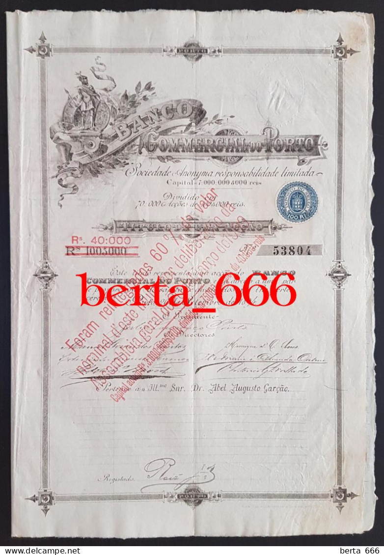 Portugal Bank Share * Banco Comercial Do Porto * Título De 1 Acção * 1894 * Shareholding - Banque & Assurance