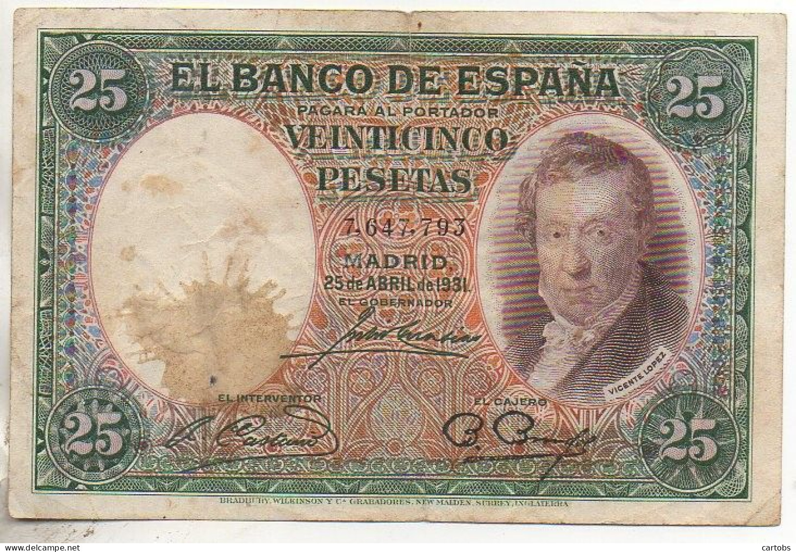 El Banco De ESPANA 25 Pesetas (Madrid 25 De Abril 1931) - 25 Peseten