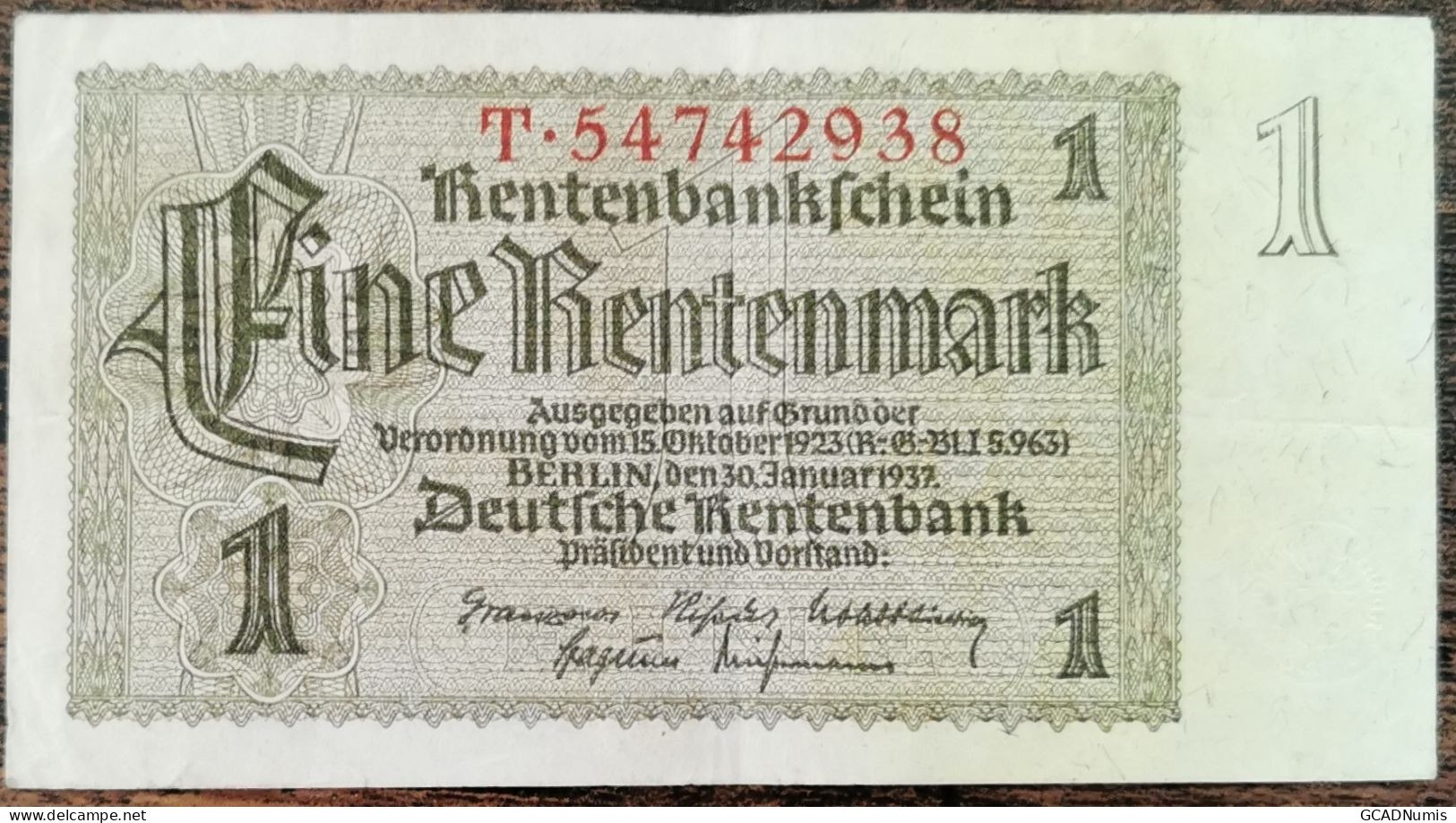 Billet Allemagne 1 Rentenmark 15 - 10 - 1923 / Rentenmarkscheine - 1 Rentenmark