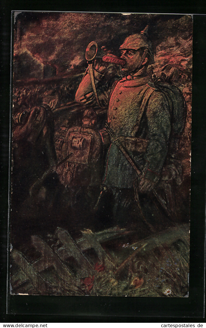 Künstler-AK Prof. Georg Trippel: Sammeln, Infanterie Im Feld  - Weltkrieg 1914-18