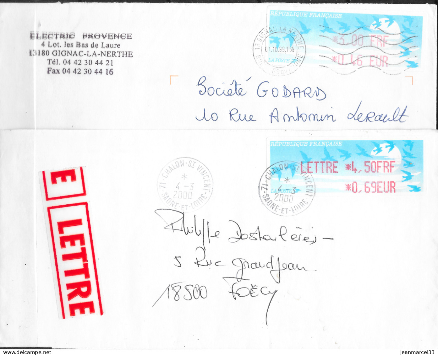 Vignettes De Distributeurs Oiseaux De Joubert Ftancs / Euro 1999/2000 - Lettres & Documents