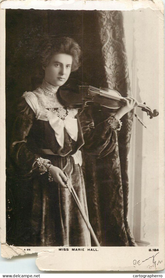 Social History Souvenir Vintage Photo Postcard Miss Marie Hall Violin Lady - Photographie