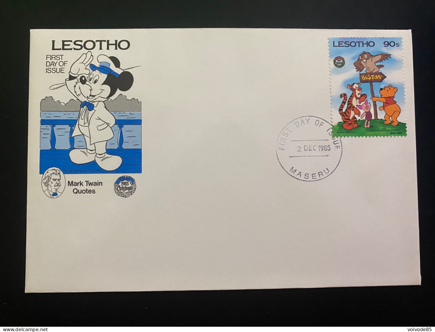 FDC Lesotho - 02/12/1985 - Mickey Mouse - Winnie L'Ourson - Walt Disney - Disney