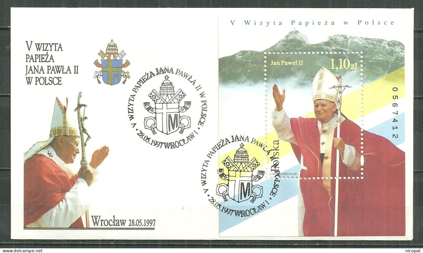 POLAND Bloc 140 Sur Enveloppe Pape Jean Paul II Religion Wroclaw - FDC