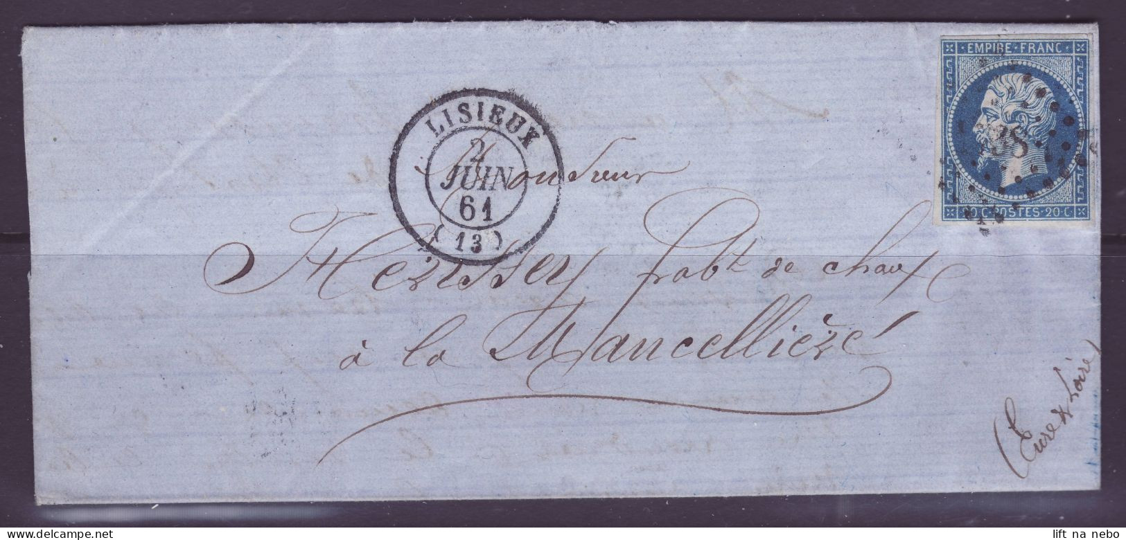 FRANCE 1853-1860 Stamp 20c Bleu Foncé YT N°14Aa On The Cover - 1853-1860 Napoleone III