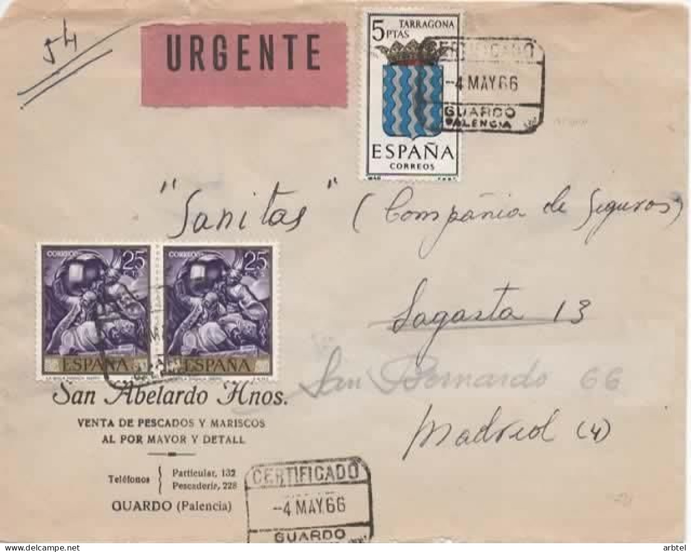GUARDO PALENCIA CC URGENTE ARTE PINTURA ESCUDO TARRAGONA 1966 - Correo Urgente