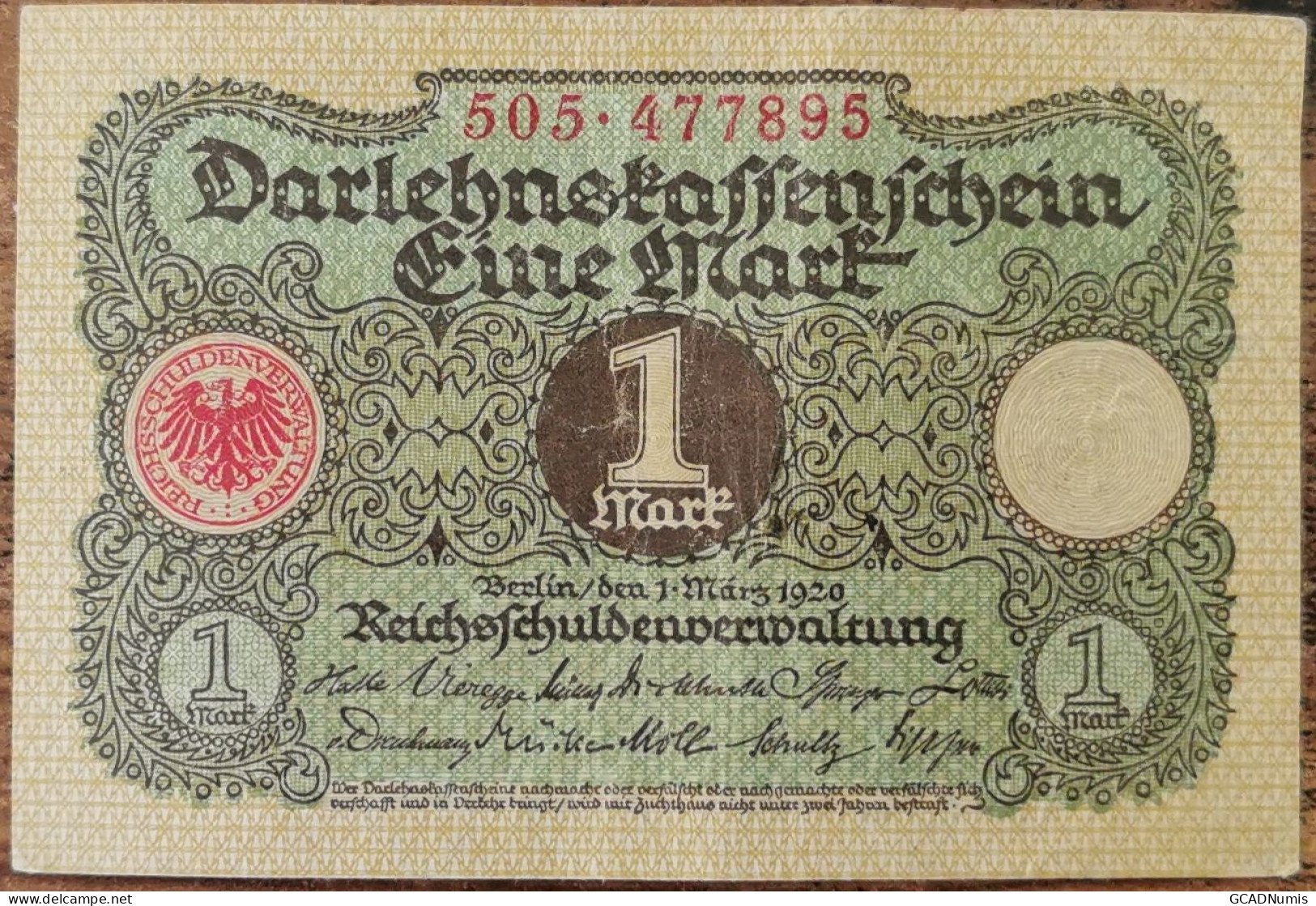 Billet Allemagne 1 Mark 1 - 3 - 1920 - 1 Mark