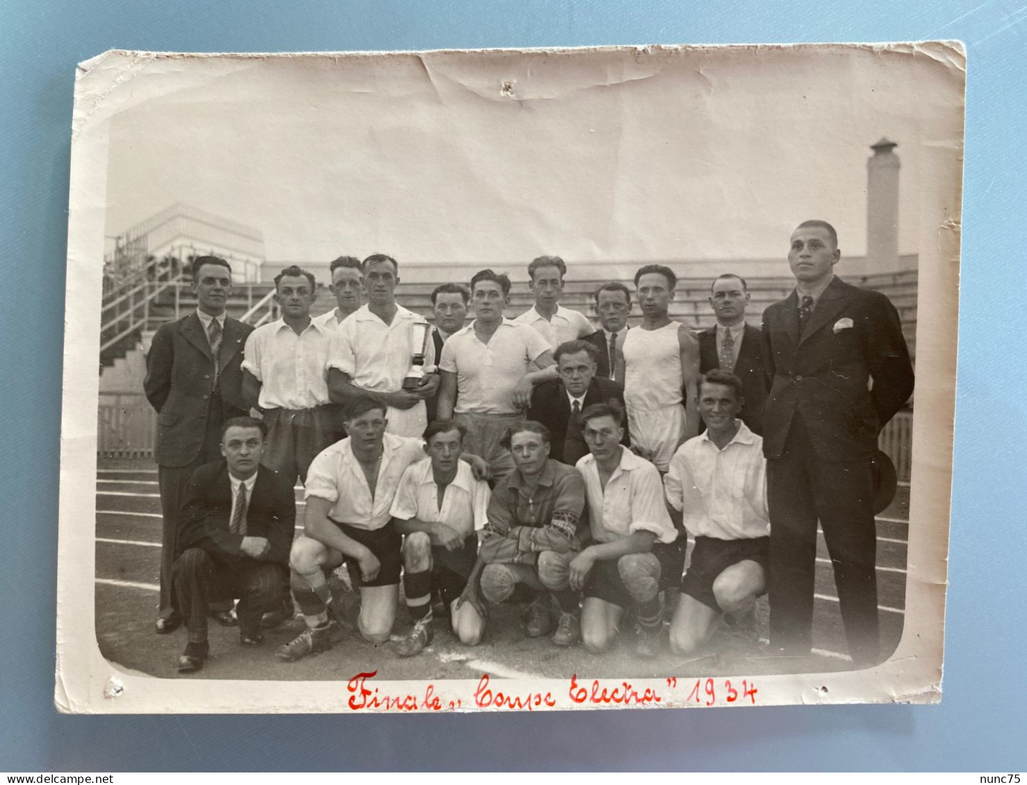 NEW - FOOTBALL 1934 Coupe ELECTRA Tramway Train / ALIMENTA Confiseurs Boulangers Stade Luxembourg RPPC ORIGINAL - Luxemburg - Stad