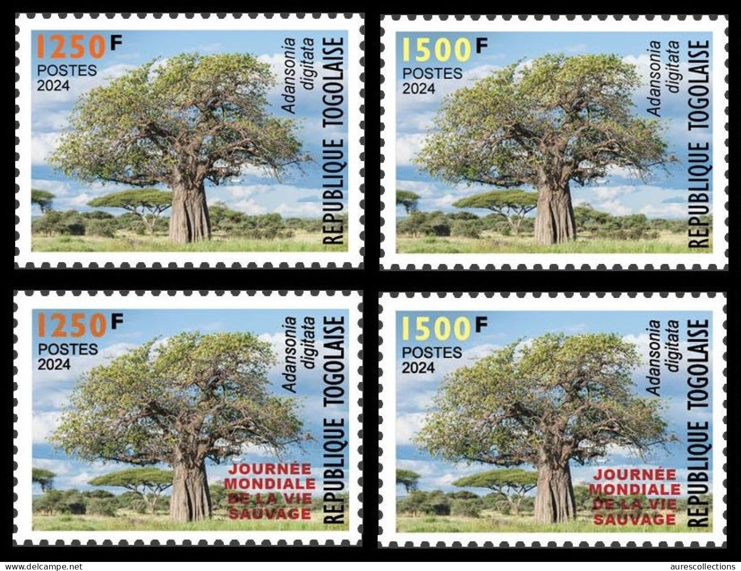 TOGO 2024 SET 4V - REGULAR & OVERPRINT - BAOBAB TREE TREES ARBRES ARBRE - BIODIVERSITY BIODIVERSITE - MNH - Bäume