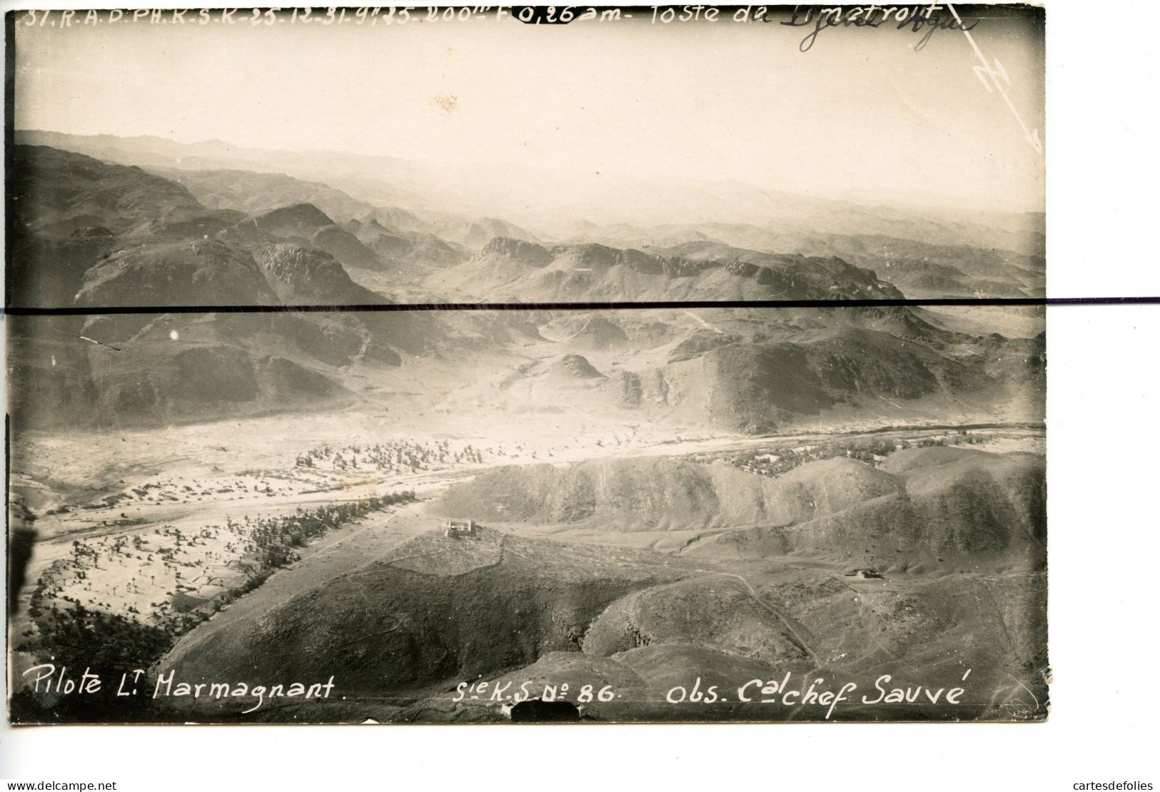 PHOTOGRAPHIE . MAROC. Vue Aérienne. AGUI. Poste Du Djebel  Pilote D'avion Lt HARMAGNANT. Observateur Chef SAUVE - Oorlog, Militair