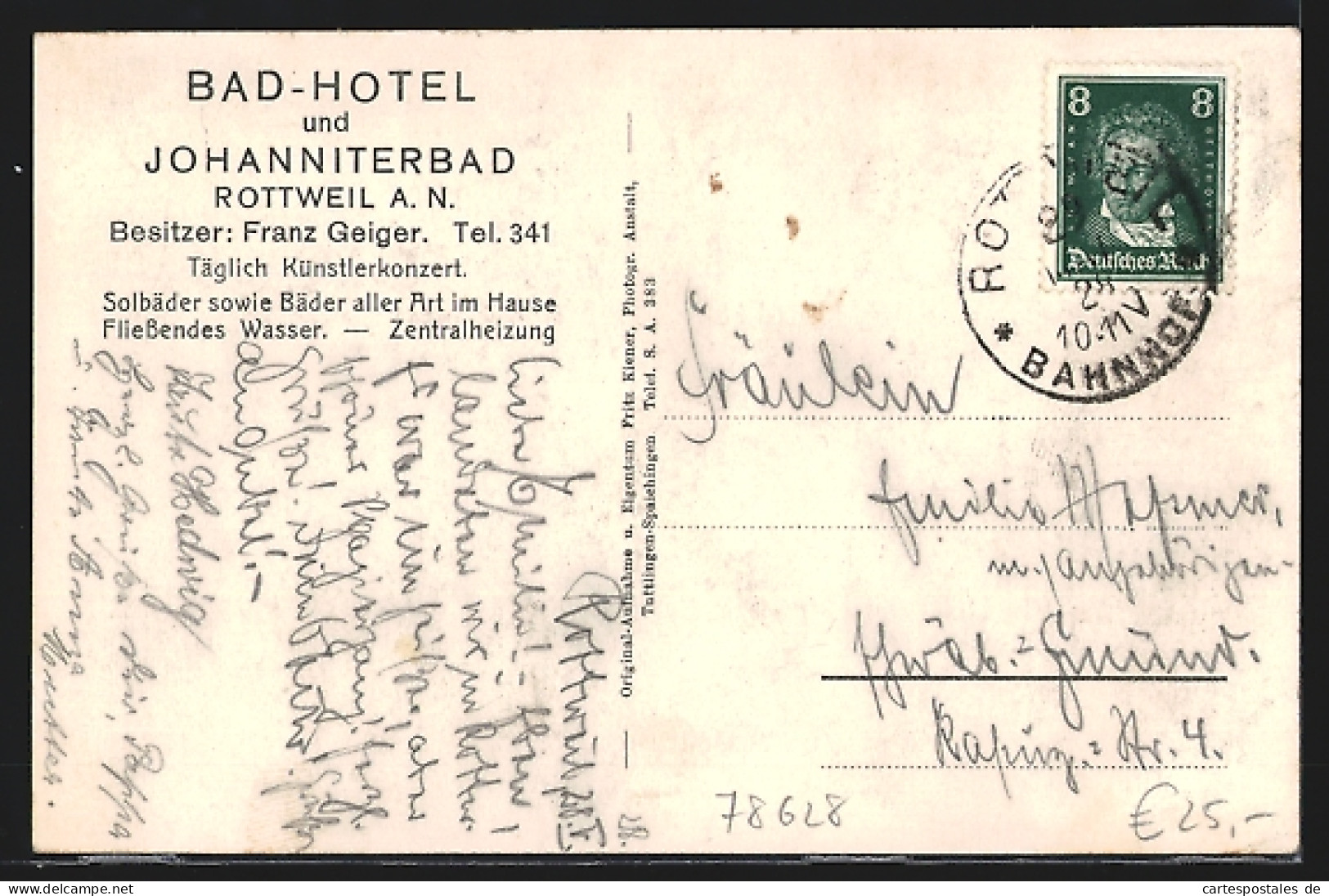 AK Rottweil A. N., Bad-Hotel Und Johanniterbad, Innenansicht  - Rottweil