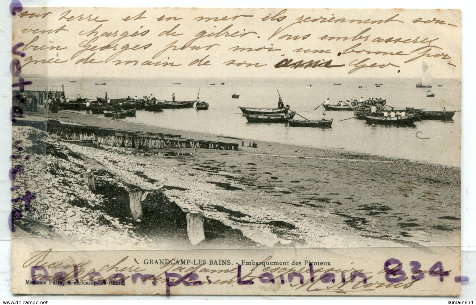 - GRANDCAMP Les Bains - ( Calvados ), Embarquement  Des Picoteux, édit Madame Palla, écrite, 1903, TBE, Scans. - Andere & Zonder Classificatie