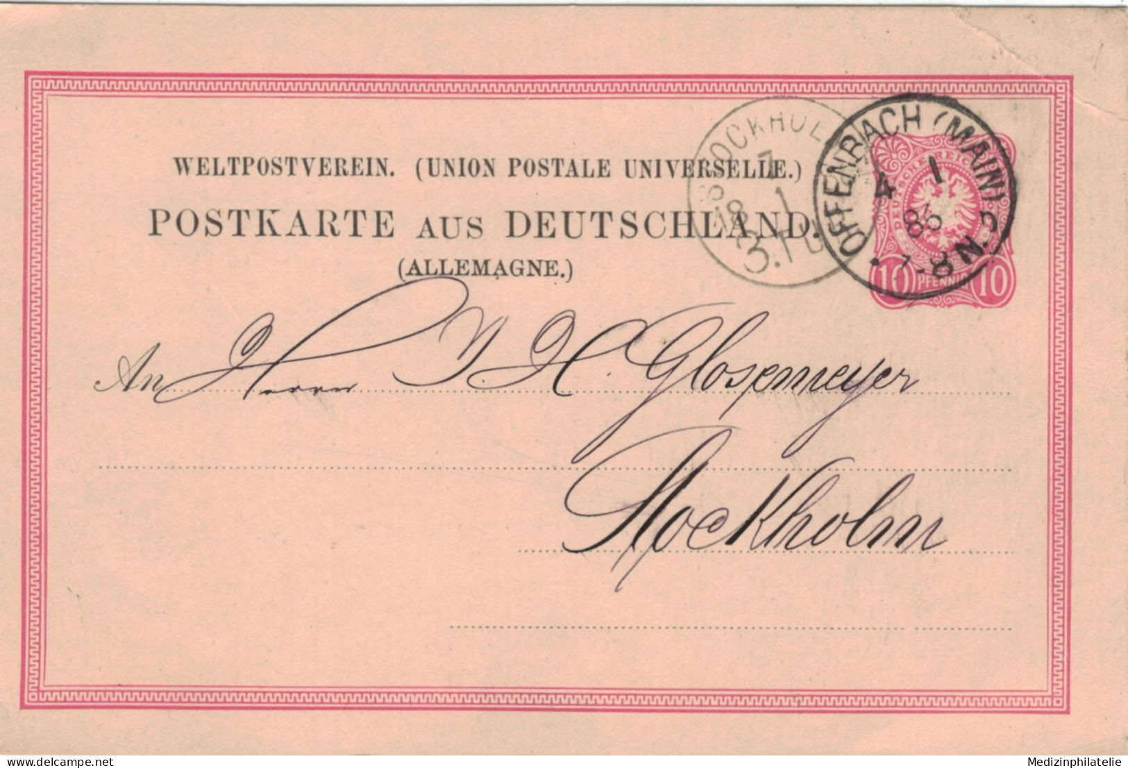 Ganzsache 10 Pfennig - Offenbach Main 1886 > Stockholm - Cartoline