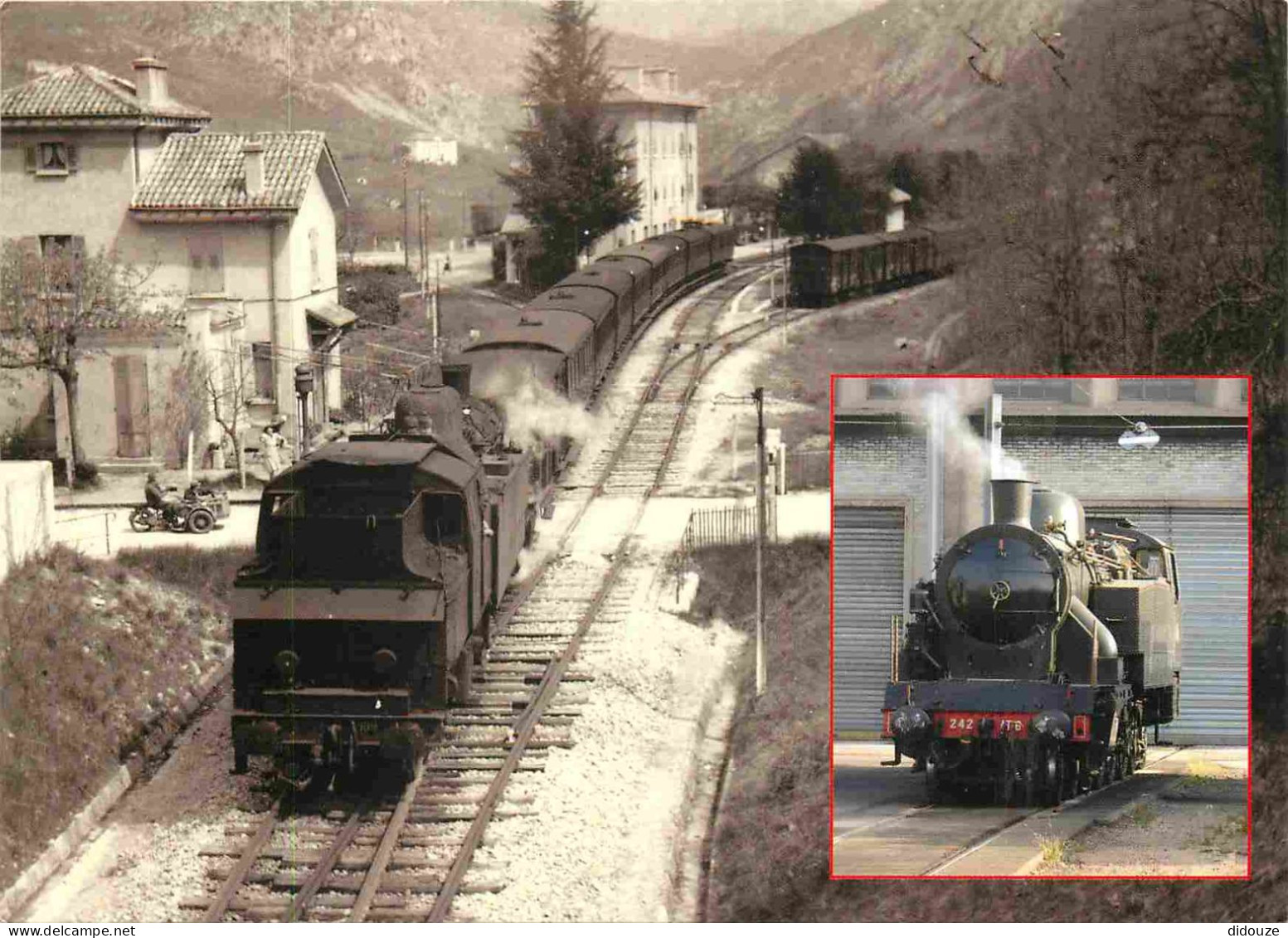 Trains - Gares Avec Trains - Un Train Omnibus Breil - Nice Quitte La Gare De Sospel Au Début Des Année 1950 - En Vignett - Gares - Avec Trains