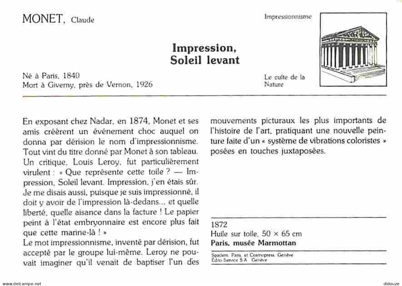 Art - Peinture - Claude Monet - Impression - Soleil Levant - Description De La Carte Au Dos - Carte Neuve - CPM - Voir S - Peintures & Tableaux