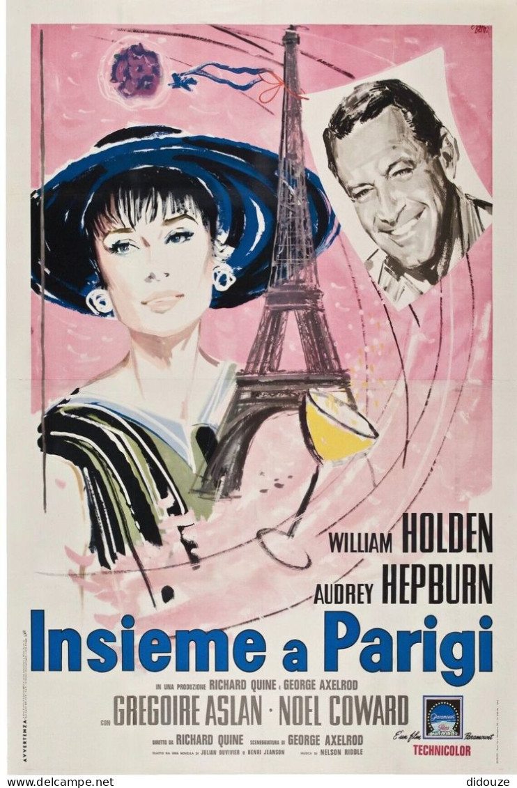 Cinema - Insieme A Parigi - William Holden - Audrey Hepburn - Illustration Vintage - Affiche De Film - CPM - Carte Neuve - Affiches Sur Carte