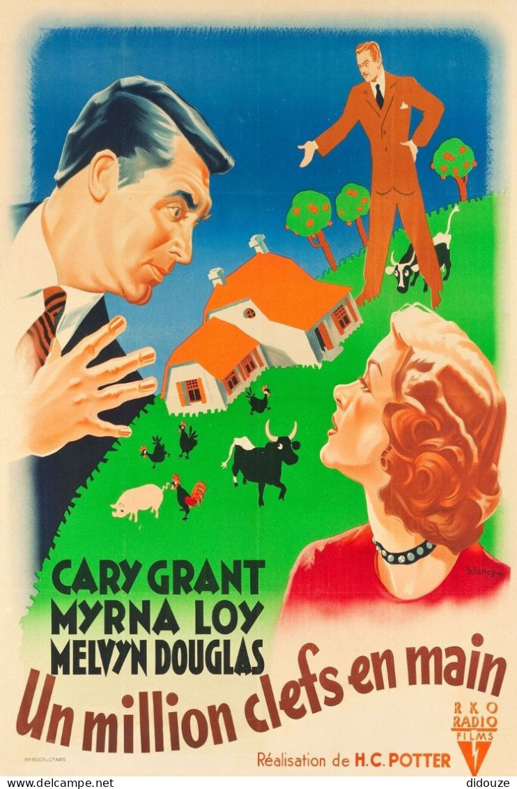 Cinema - Un Million Clefs En Main - Cary Grant - Myrna Loy - Melvyn Douglas - Illustration Vintage - Affiche De Film - C - Posters On Cards