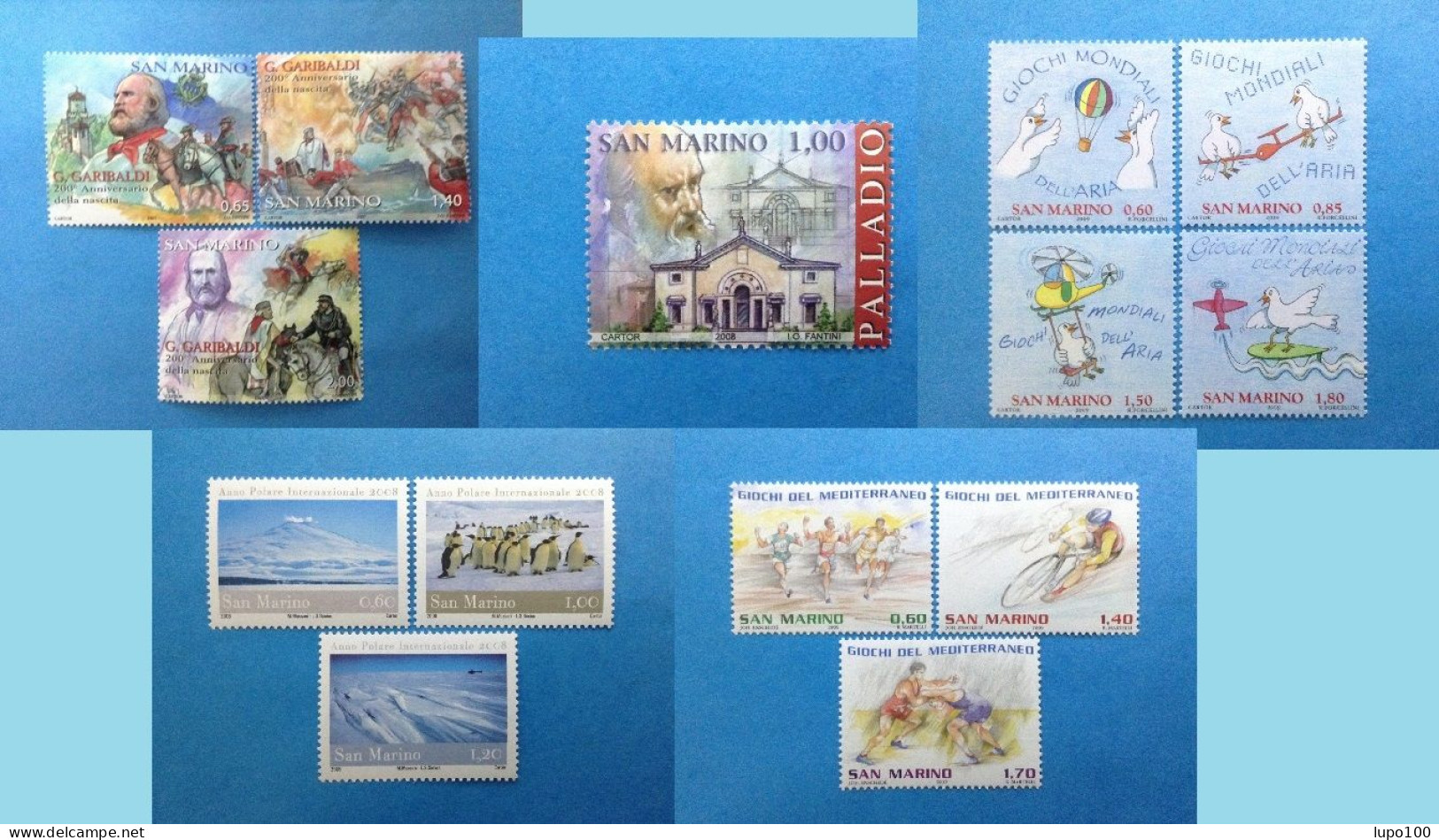 San Marino Francobolli Nuovi Mnh** Lotto 5 Serie 2007 Garibaldi 2008 Palladio Anno Polare 2009 Giochi Aria Mediterraneo - Collections, Lots & Séries