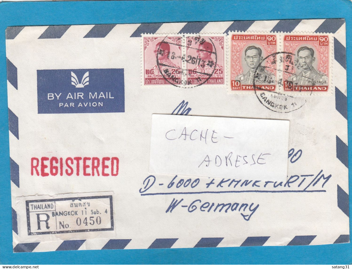 LETTRE RECOMMANDEE DE BANGKOK AVEC 4 TIMBRES " ROI RAMA 9 ". - Thaïlande