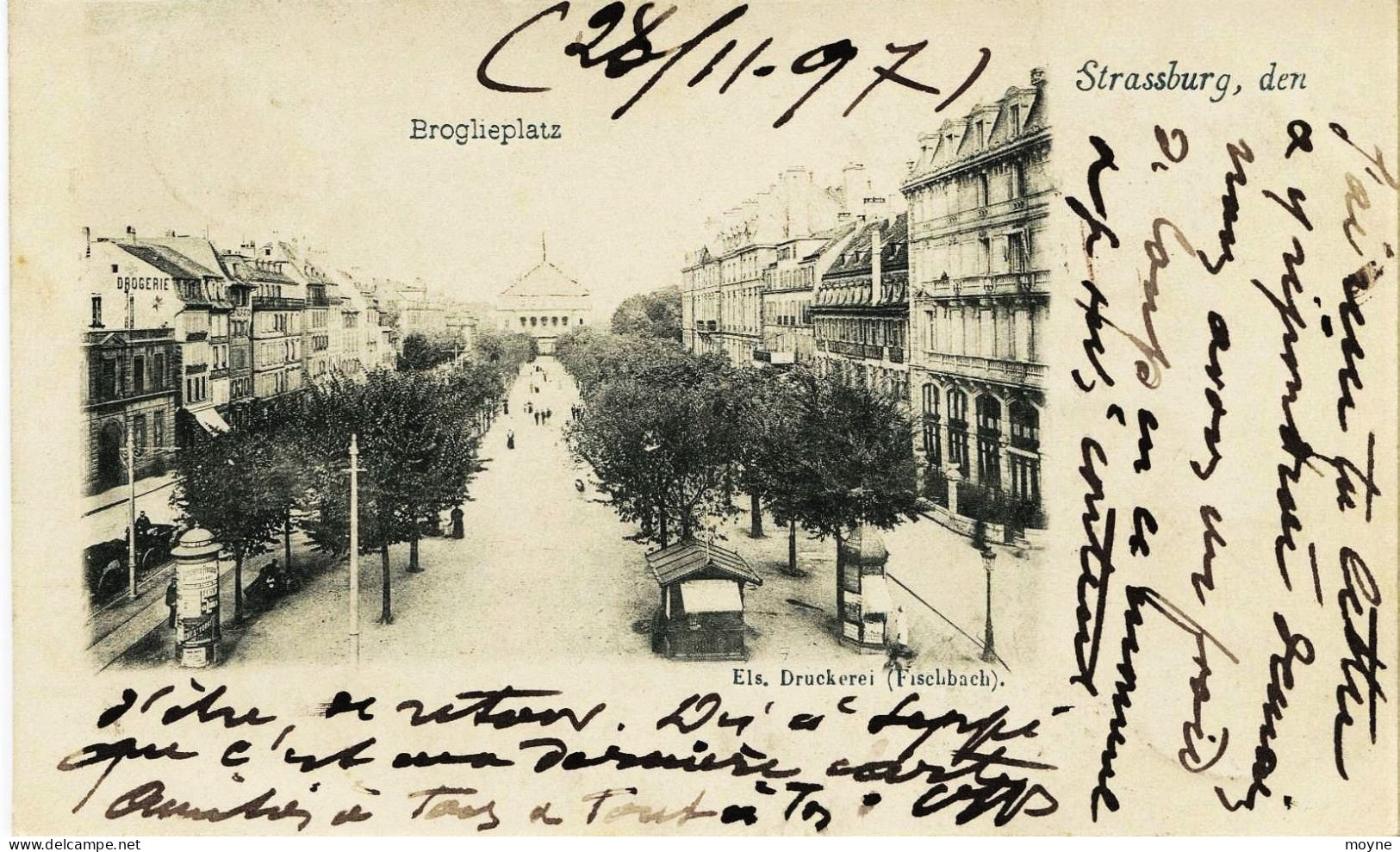 2166 - De  1897  - STRASBOURG  - BROGLIEPLATZ   -  Circulée En 1897  - PRECURSEUR -  Ets.Druckerei( Fischbach) T.RARE - Strasbourg