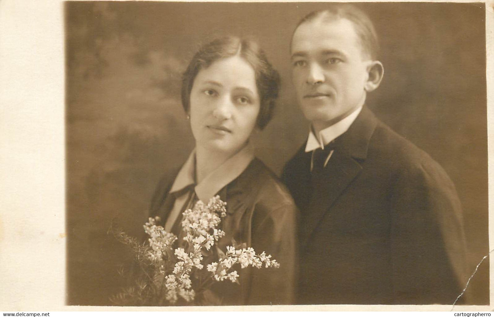 Social History Souvenir Vintage Photo Postcard Elegance Couple Flower 1927 - Photographie