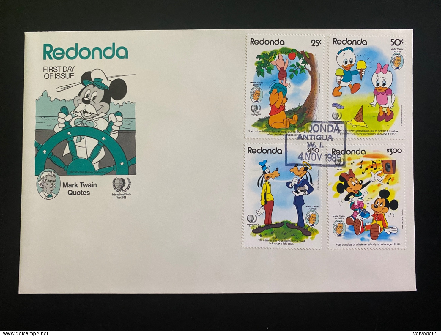 FDC Redonda - 04/11/1985 - Walt Disney - Mickey - Minie - Goofy - Disney