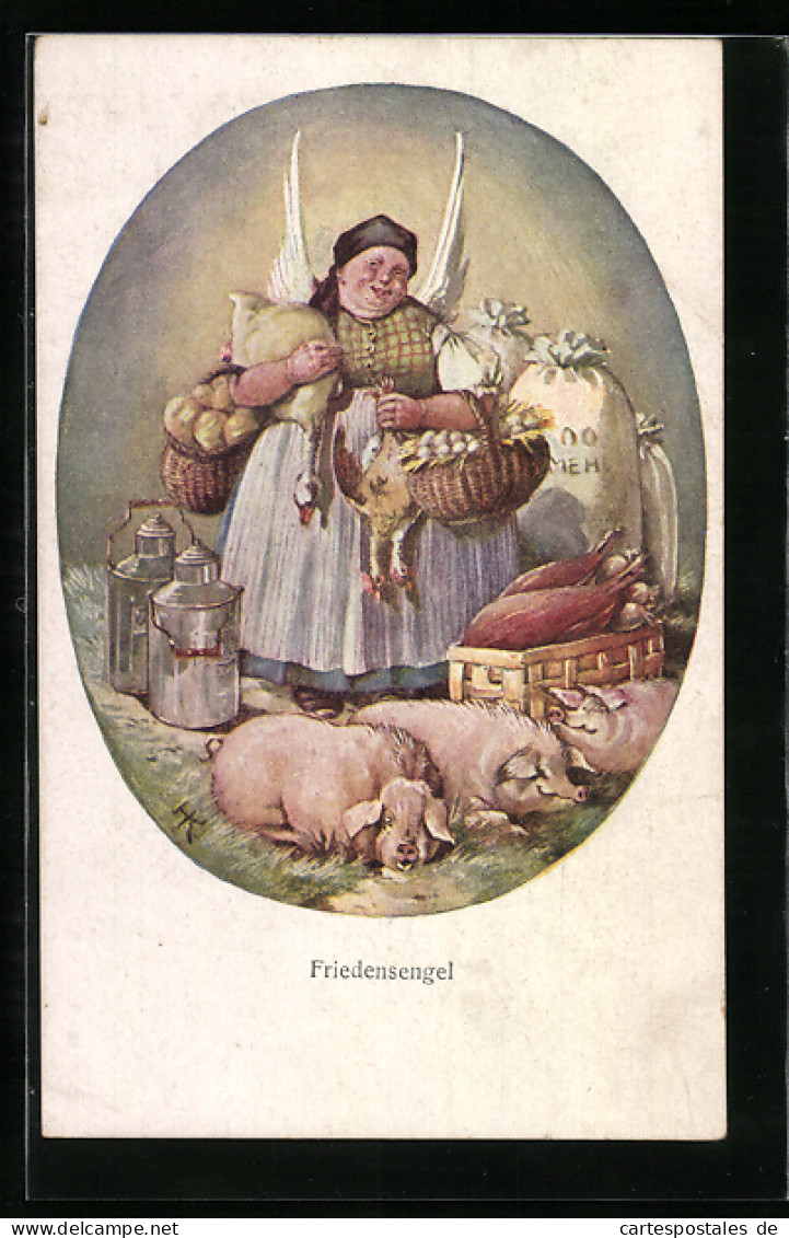 AK Friedensengel Mit Geflügel Und Körben Voller Brot Und Eier  - Weltkrieg 1914-18