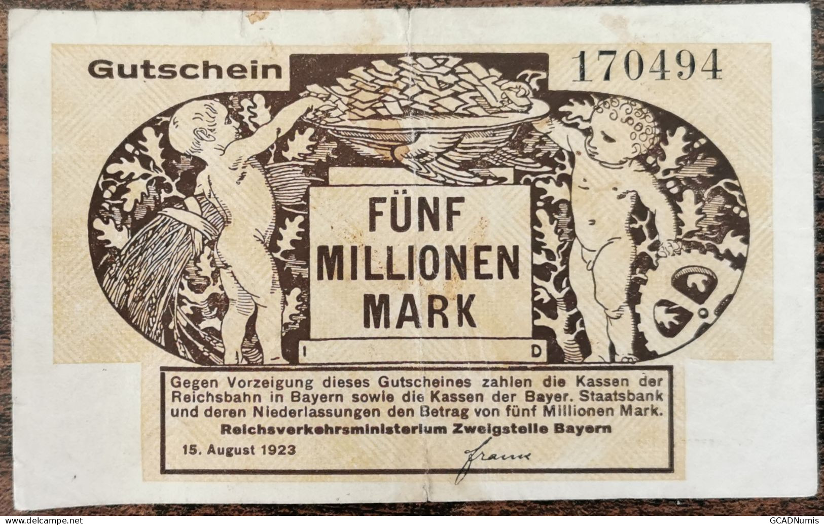 Billet Allemagne 50 Millions Mark 15 - 8 - 1923 / 50.000.000 Mark / Fünf Millionen - 50 Millionen Mark