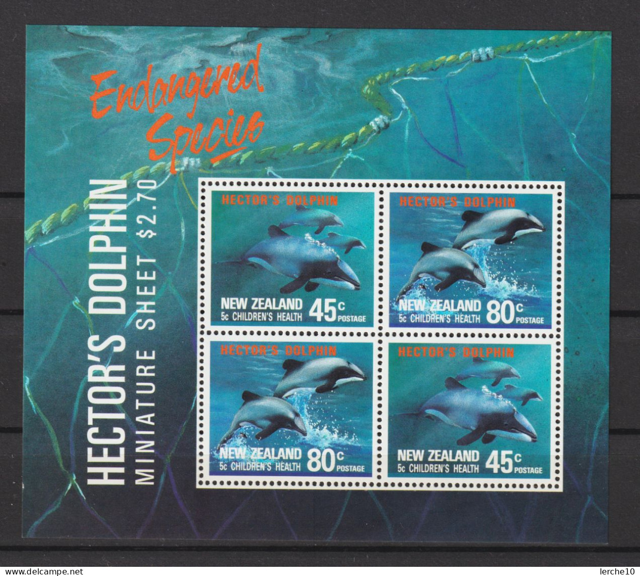 Neuseeland Delphin 1991 Mi. 1195-1196 Block 28 **, Mint, MNH   (0322) - Fische