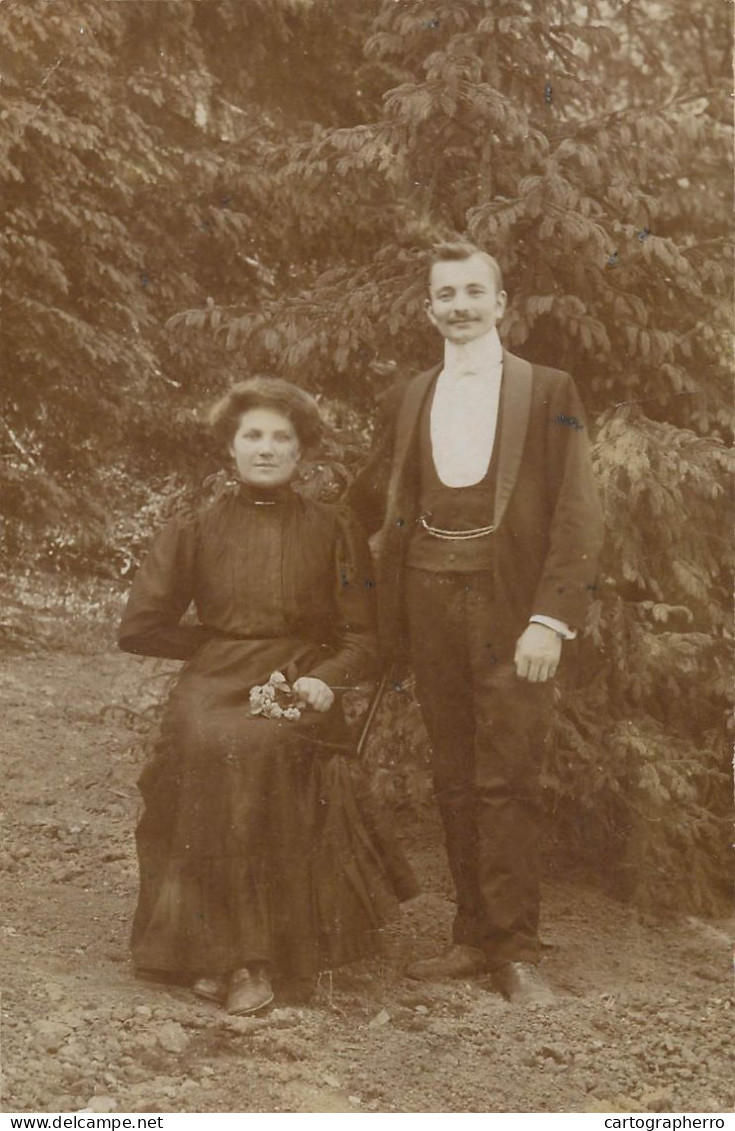 Social History Souvenir Real Photo Elegant Lady And Son Moustache - Fotografie