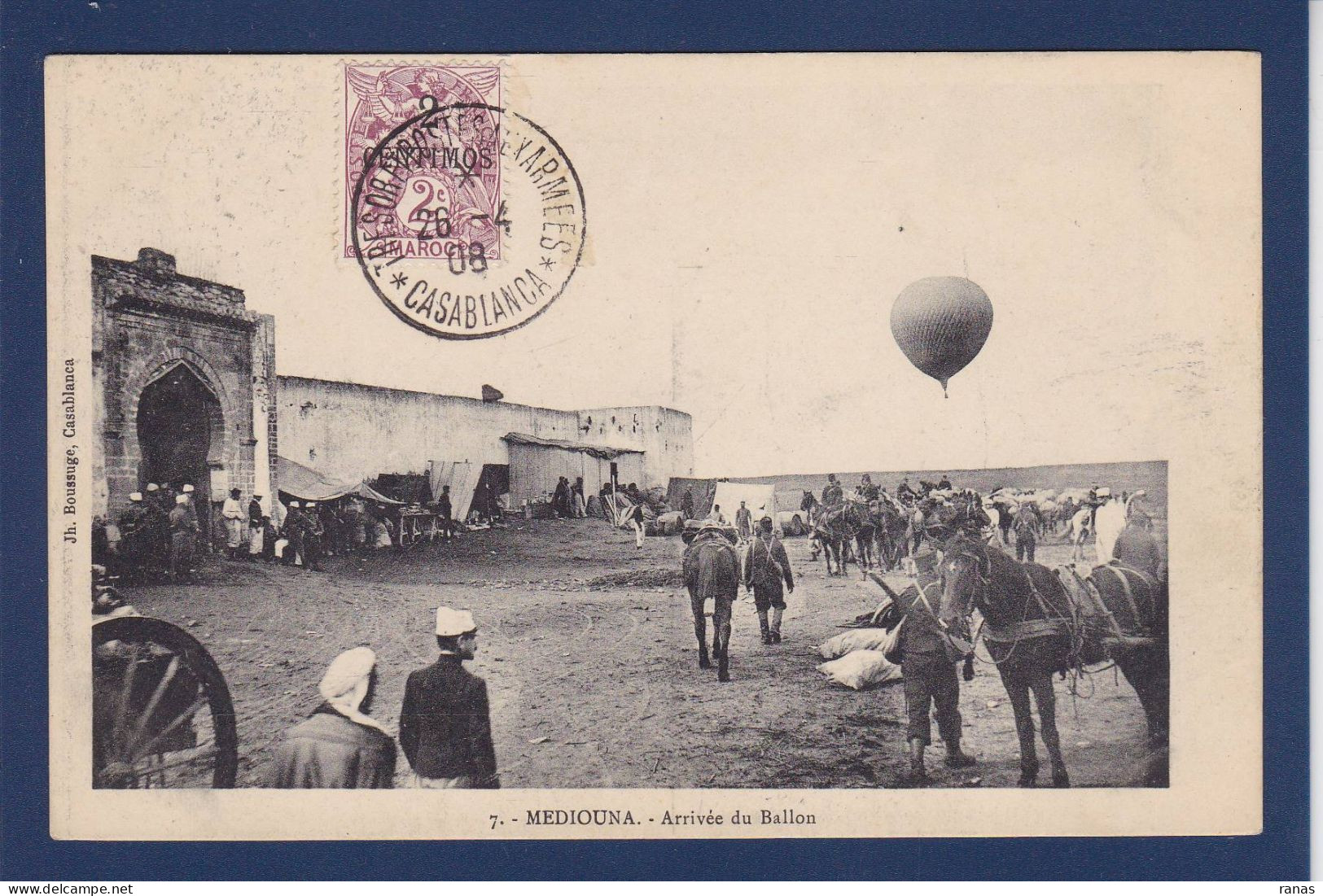 CPA Aviation > Montgolfières Militaria Maroc Mediouna Timbrée Non Circulée - Fesselballons