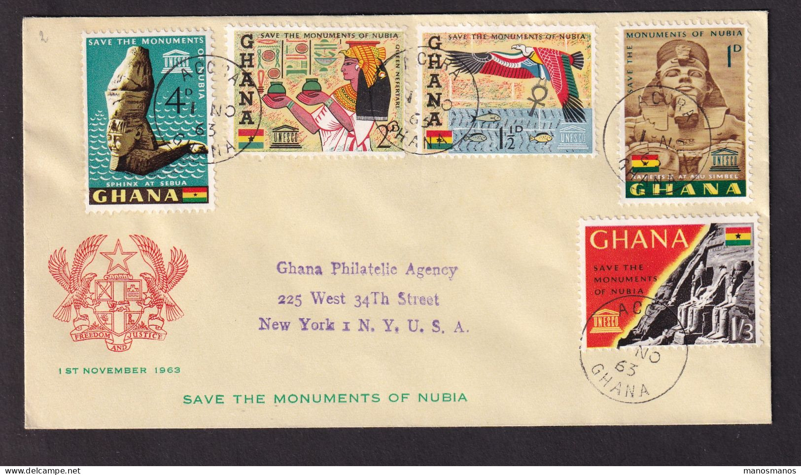 363/31 - EGYPTOLOGY - SAVE THE MONUMENTS OF NUBIA CAMPAIGN - GHANA Accra F.D.C. 1963 - Archäologie