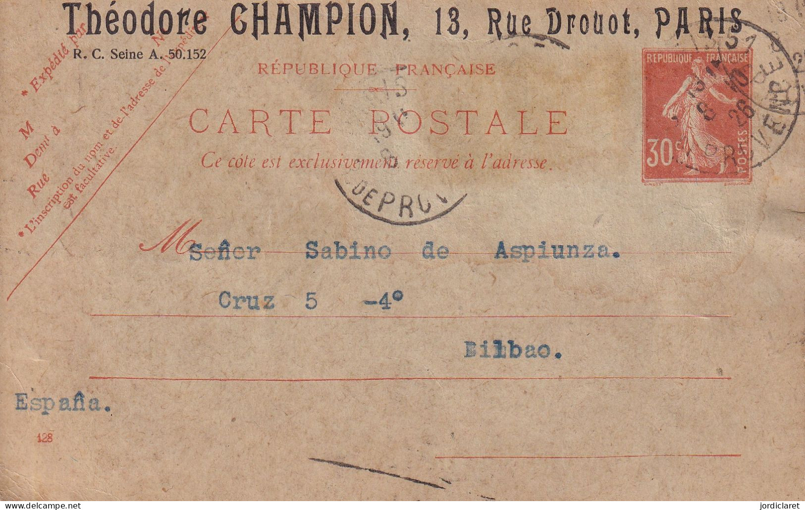 CARTE POSTALE    1926 - Pseudo-entiers Officiels