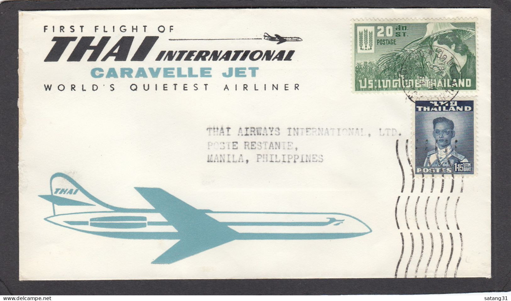 1ER VOL THAI INTERNATIONAL CARAVELLE JET BANGKOK - MANILLE 5-1-1964. - Tailandia