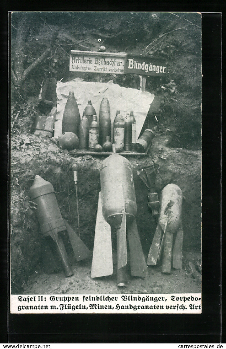 AK Gruppen Feindlicher Blindgänger, Torpedogranaten Mit Flügeln, Minen, Handgranaten  - War 1914-18