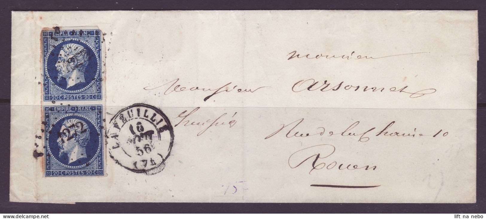 FRANCE 1853-1860 Stamps Pair 20c Bleu Noir YT N°14Ab On The Cover - 1853-1860 Napoléon III.