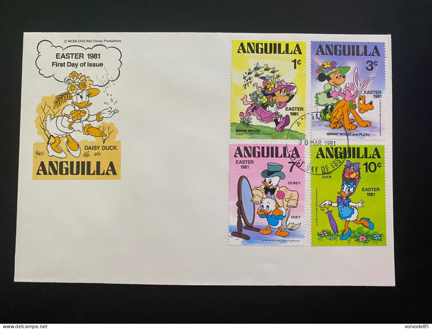 FDC Anguilla - 30/03/1981 - Walt Disney - Mickey - Donald - Daisy - Disney