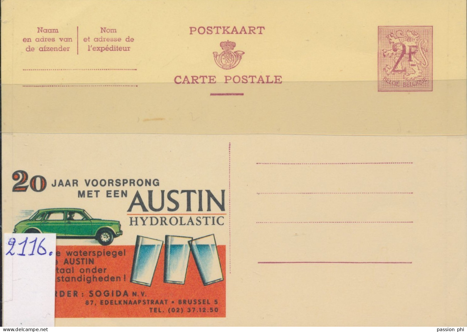 BELGIUM PPS  SBEP 21 PUBLIBEL 2116 AUSTIN HYDROLASTIC UNUSED - Werbepostkarten