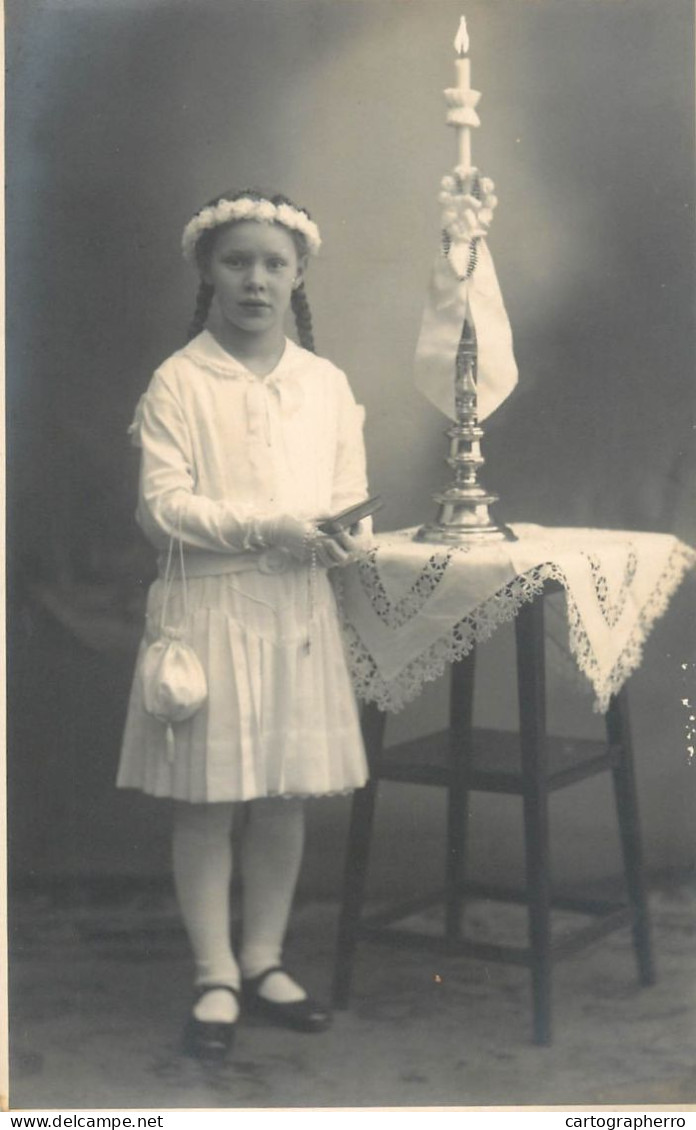 Social History Souvenir Real Photo First Communion Candle Religion - Photographs