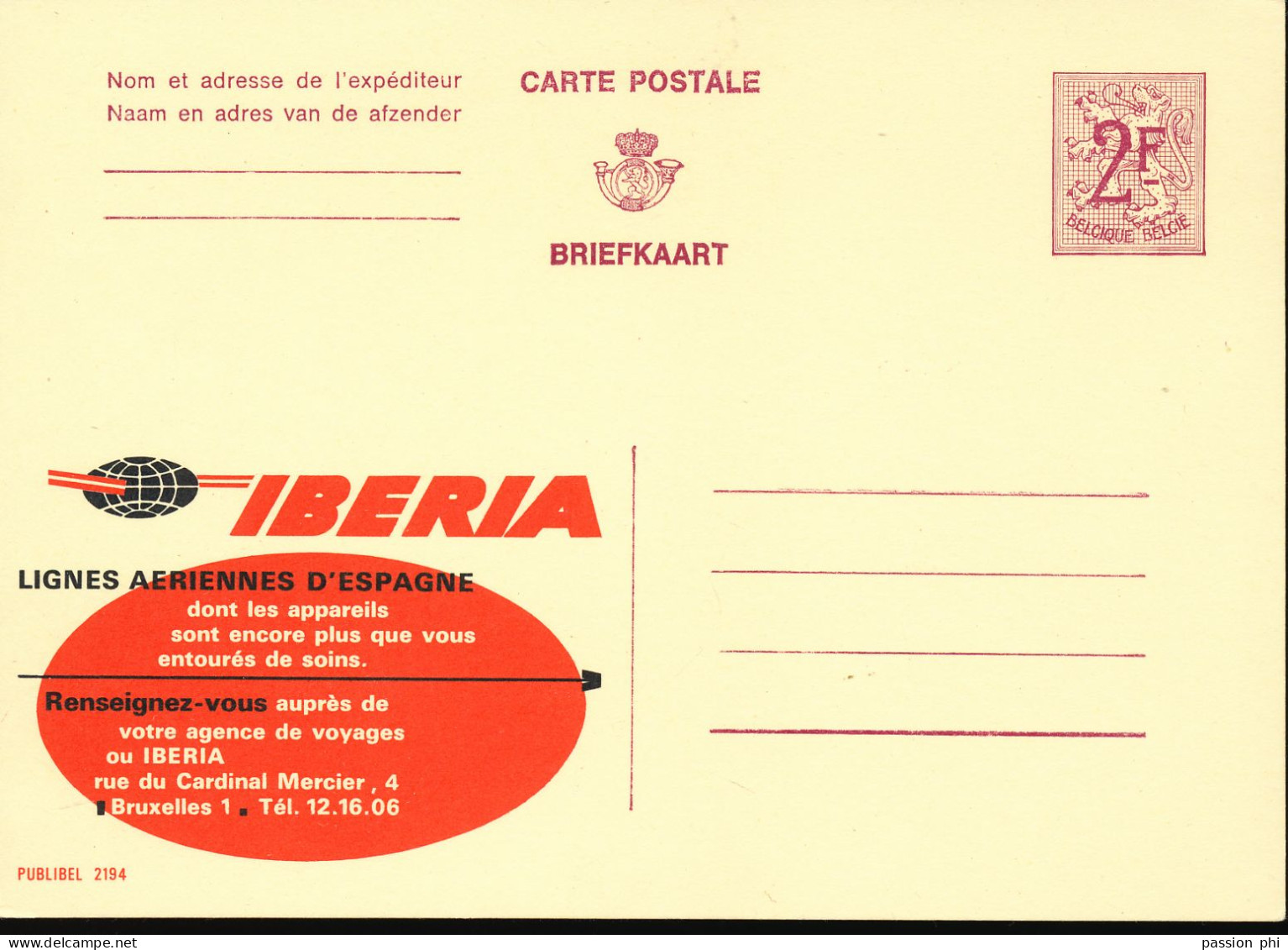 BELGIUM PPS  SBEP 21 PUBLIBEL 2194 IBERIA UNUSED - Publibels