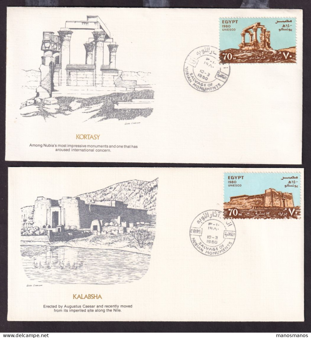 372/31 - EGYPTOLOGY - SAVE THE MONUMENTS OF NUBIA CAMPAIGN - Full Set Of 4 EGYPT Cairo F.D.C. 1980 - Archaeology