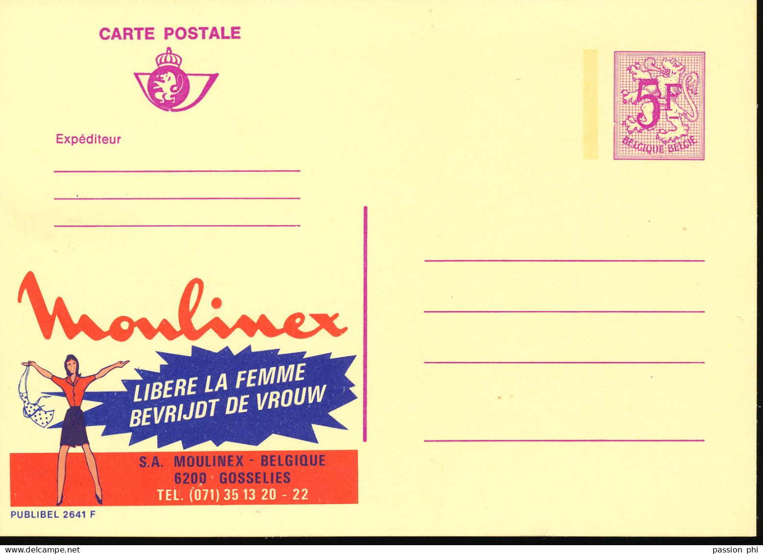 BELGIUM PPS  SBEP 27 PUBLIBEL 2641 F MOULINEX UNUSED - Werbepostkarten