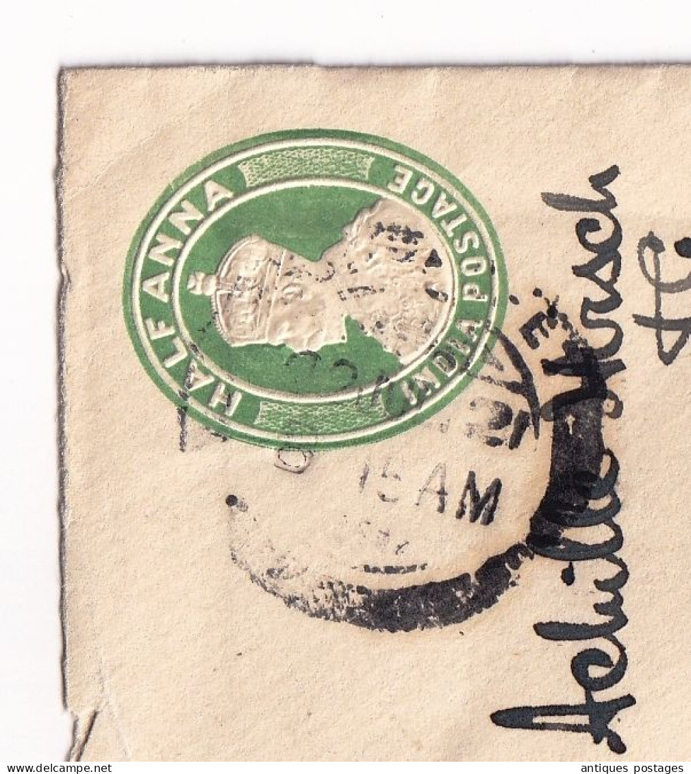 Lettre 1921 Postal Stationery Inde India Postage Half Anna La Chaux de Fonds Suisse Switzerland King George V