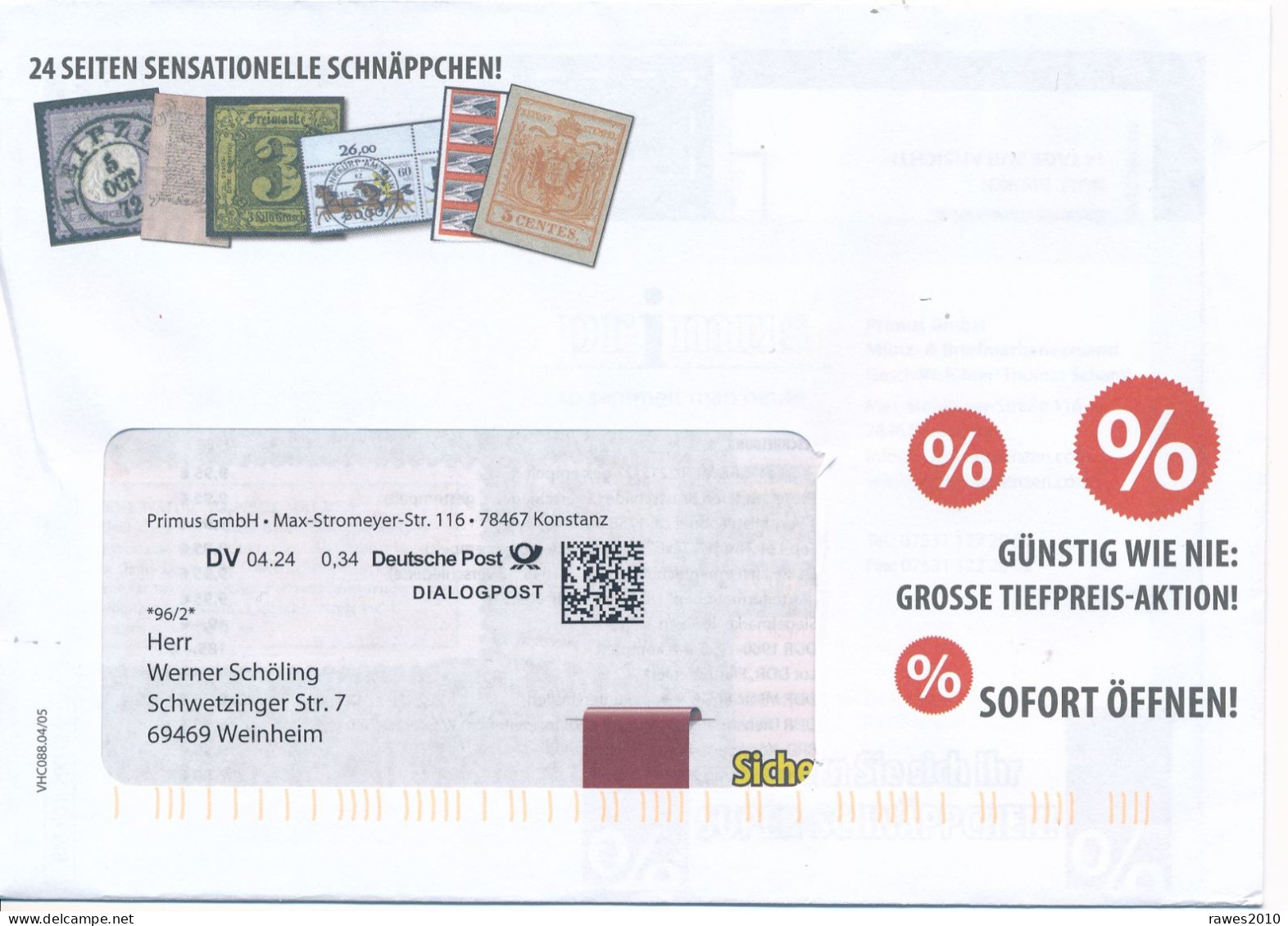 BRD / Bund Konstanz Dialaogpost DV 04.24 0,34 Euro 2024 Primus GmbH Briefmarken - Covers & Documents
