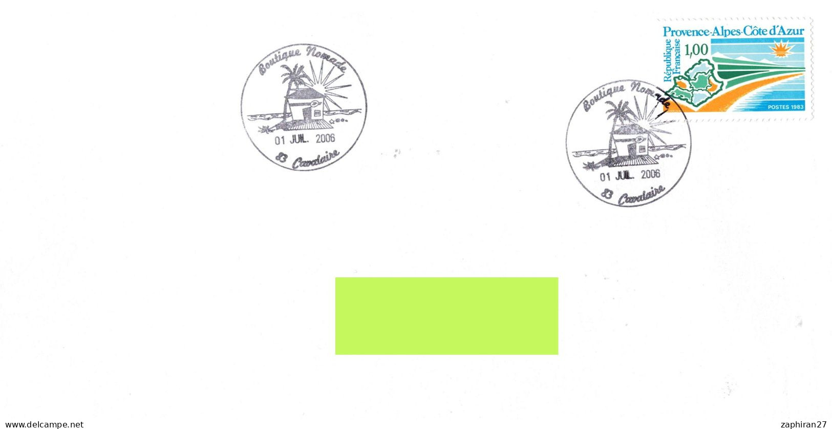83 CACHET MANUEL CAVALAIRE (VAR) BOUTIQUE NOMADE (1-7-2206)  #950# - Manual Postmarks