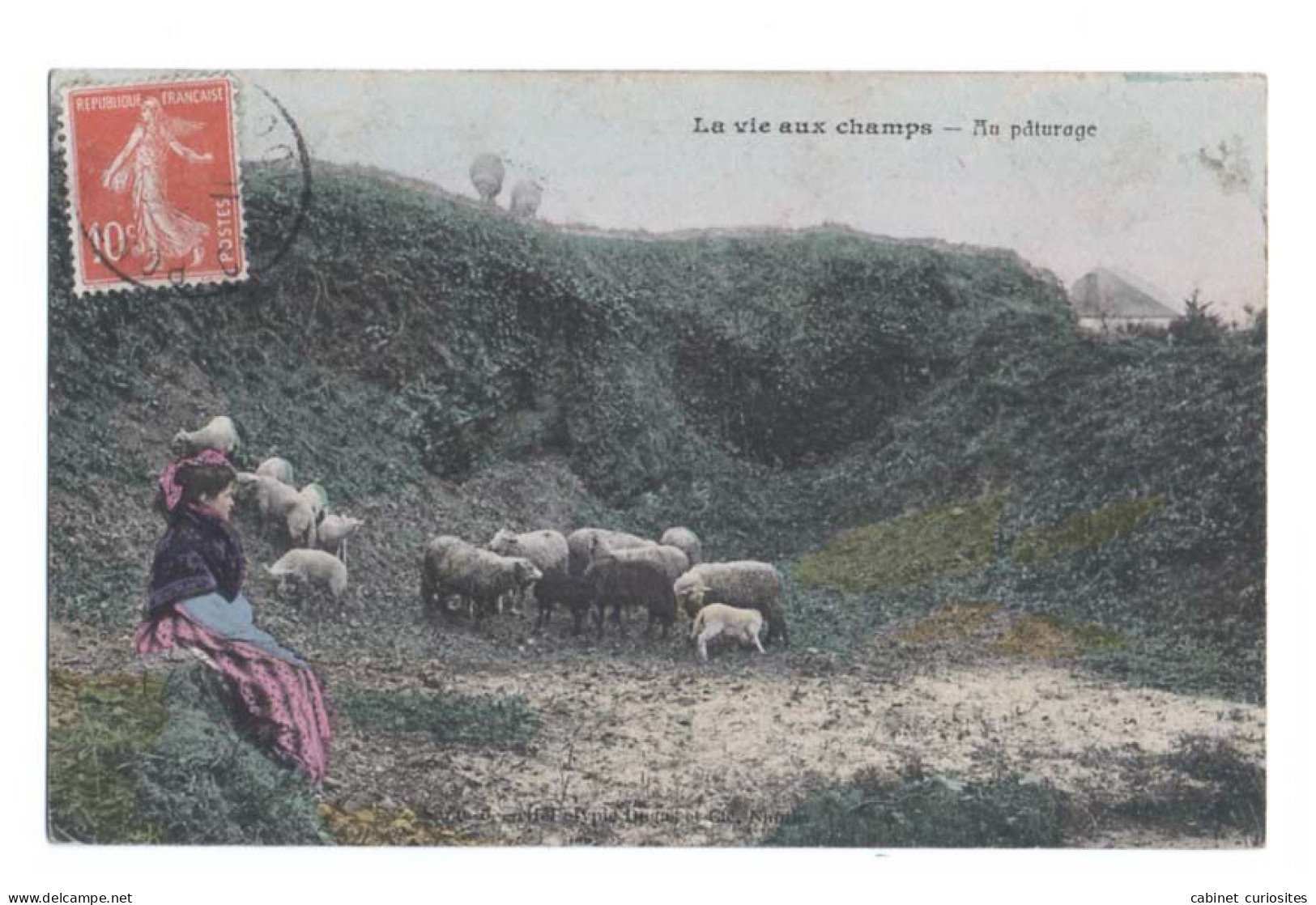 La Vie Aux Champs - CPA Voyagée En 1910 - Au Pâturage - Bergère Et Ses Moutons - Colorisée - Animée - Viehzucht